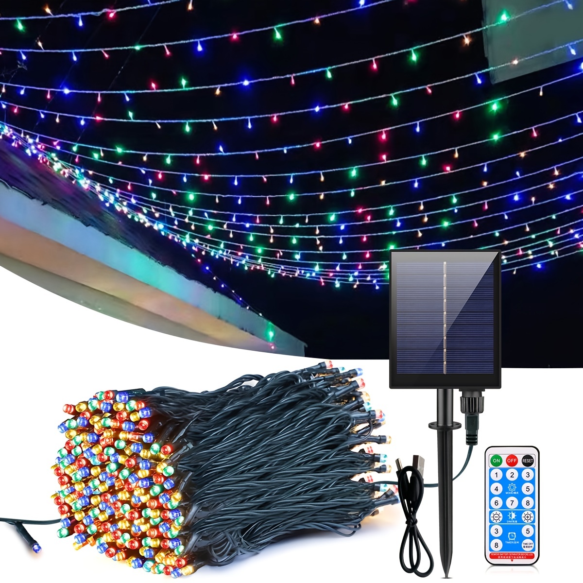  Sukesou Tira de luces solares de Navidad, 200 luces LED de 72  pies, impermeables, 8 modos, funciona con energía solar para jardín, valla,  boda, fiesta, patio, decoración de patio trasero (blanco 