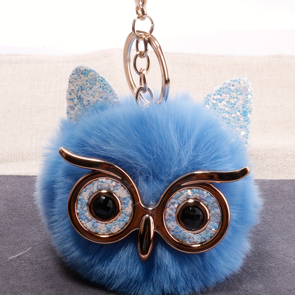 Plush Owl Keychain Faux Rabbit Fur Ball Bag Charm Fur Car Pendant