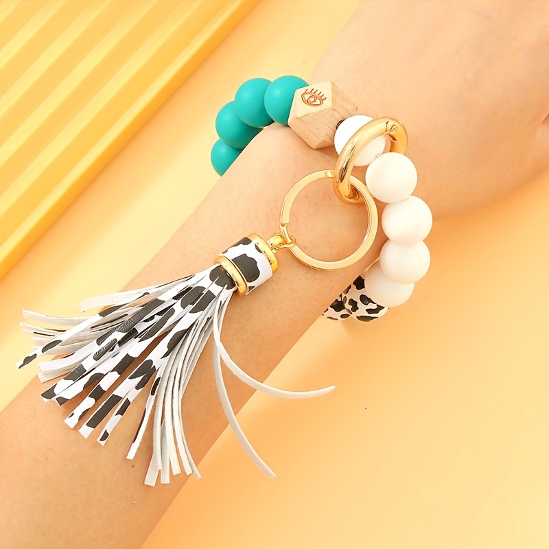 Wrist Key Chain with Beads Silicone Wrist Key Ring Bracelet