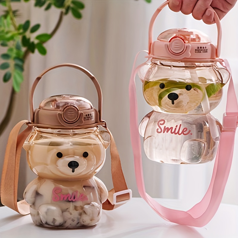 Bear Water Bottle With Straw And Strap Clear Plastic Water - Temu