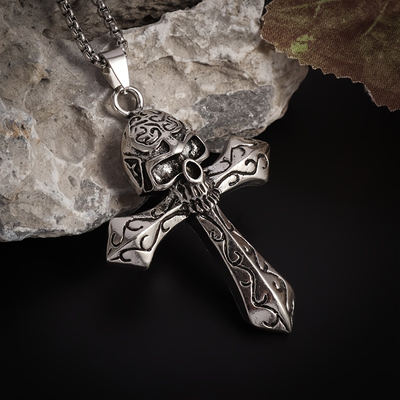 1 Stück Steampunk Gothic Totenkopf Kreuz Anhänger Halskette