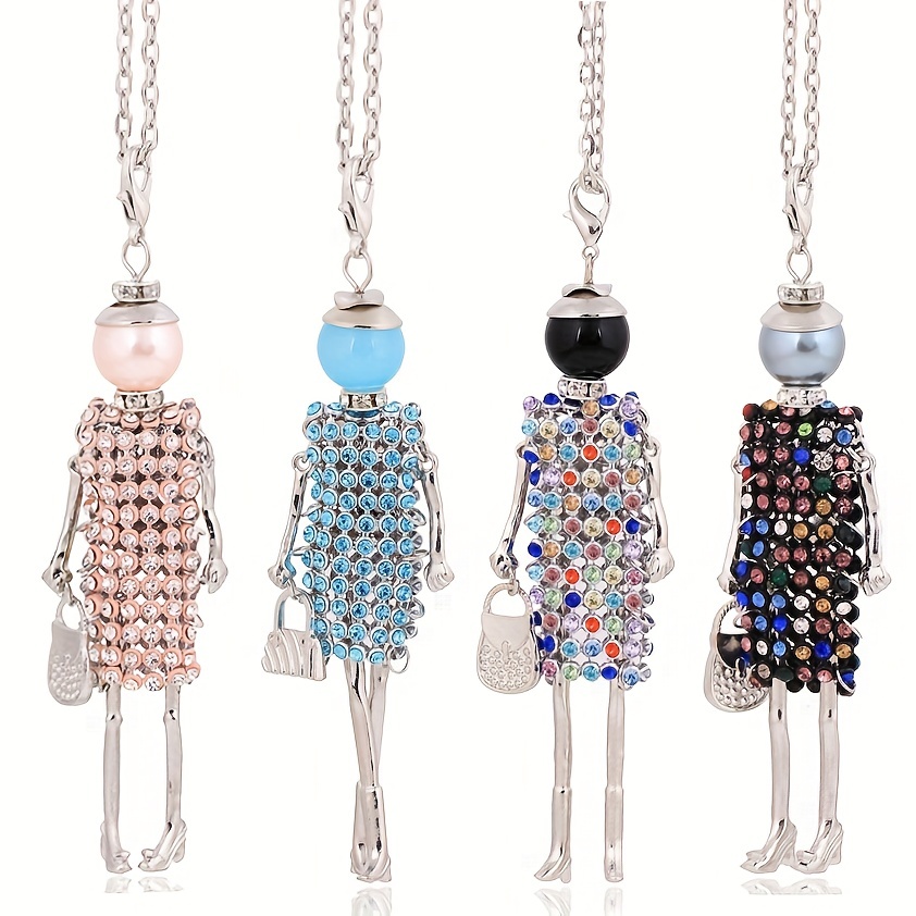

Crystal Rhinestone Decor Doll Pendant Necklace Boho Charm Clavicle Chain Jewelry Accessories