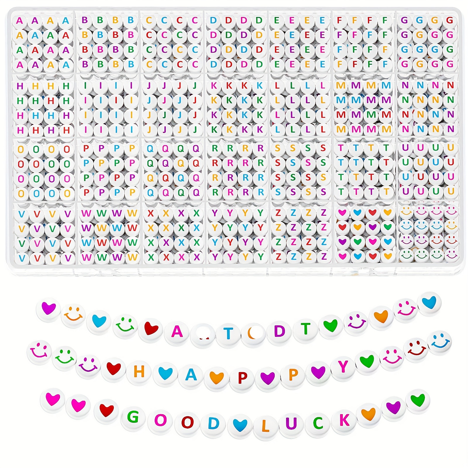 7 Style Colorful Number Letter Beads Heart Beads With - Temu