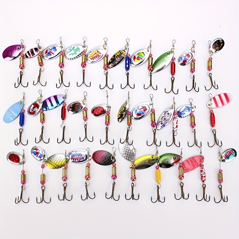 

30pcs Spinners Fishing Lure, Mixed Color/size/weight Metal Spoon Lures, Rotating Hard Bait Set, Fishing Tackle For Bass