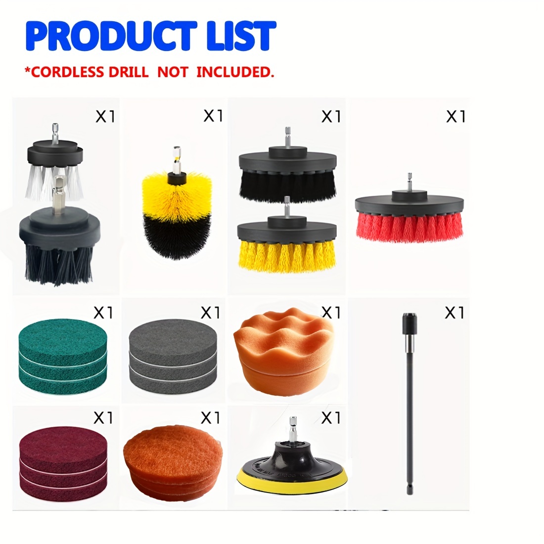 1/3/22pcs, Drill Brush Attachments Set, Scrub Pads & Sponge, Buffing Pads,  Power Scrubber Brush With Extend Long Attachment, Car Polishing Pad Kit