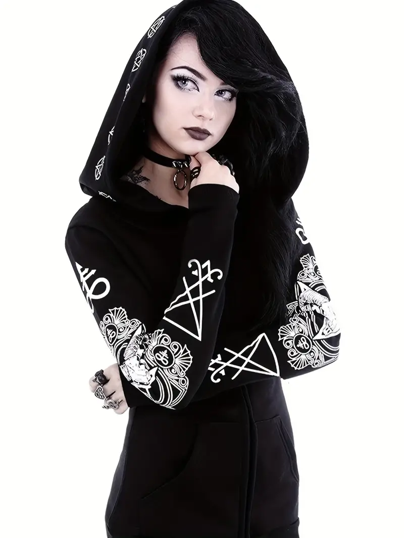 Gothic Hoodie Sun Moon Print Sweatshirt Black Punk Goth - Temu Italy