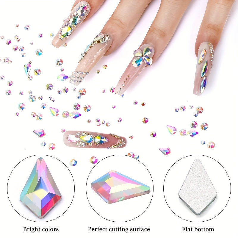 Mix Color Ab Flatback Rhinestone Nails Accessories Crystal - Temu