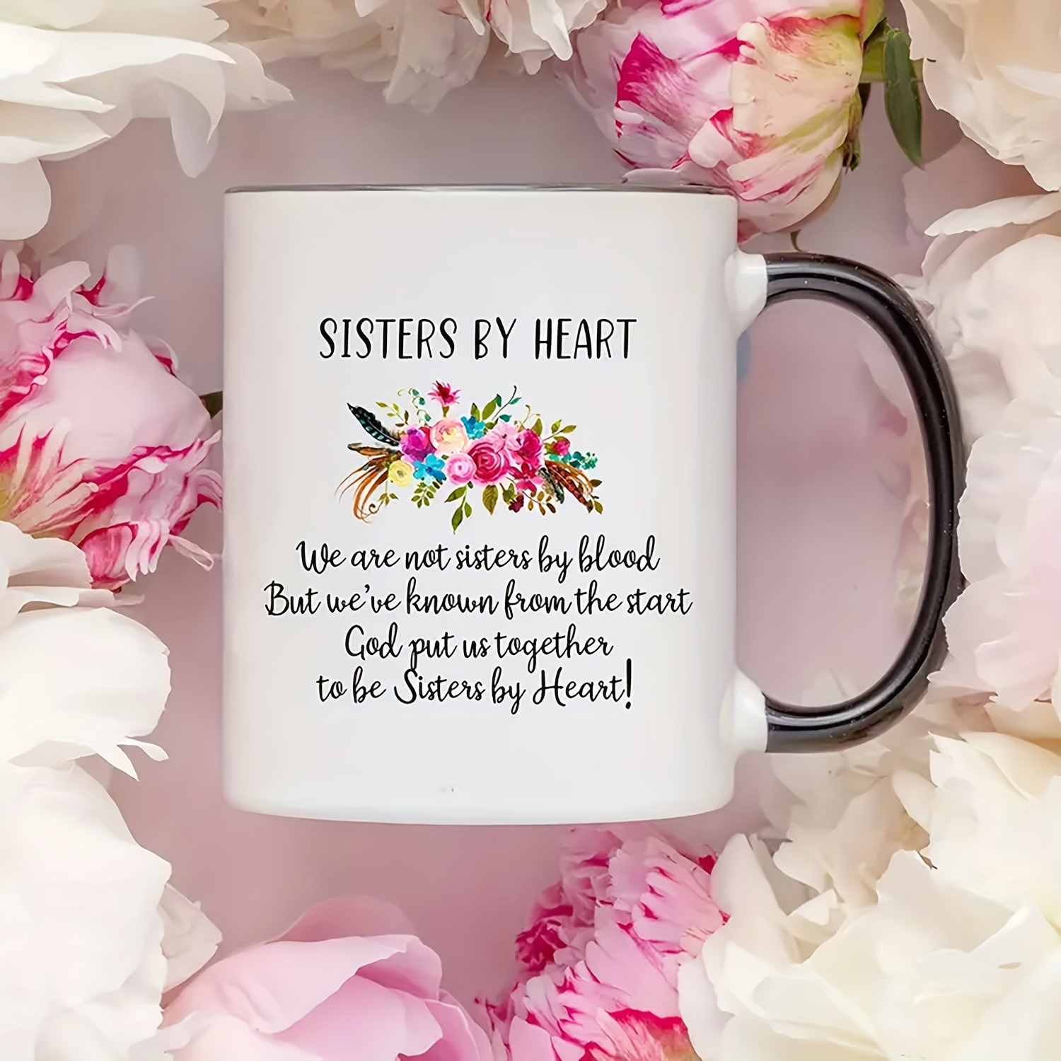 

1pc, Ceramic Coffee Mug, 11oz Sisters By Heart Coffee Cup, Perfect For Summer And Winter Drinks, Home Kitchen Item, Birthday Gift