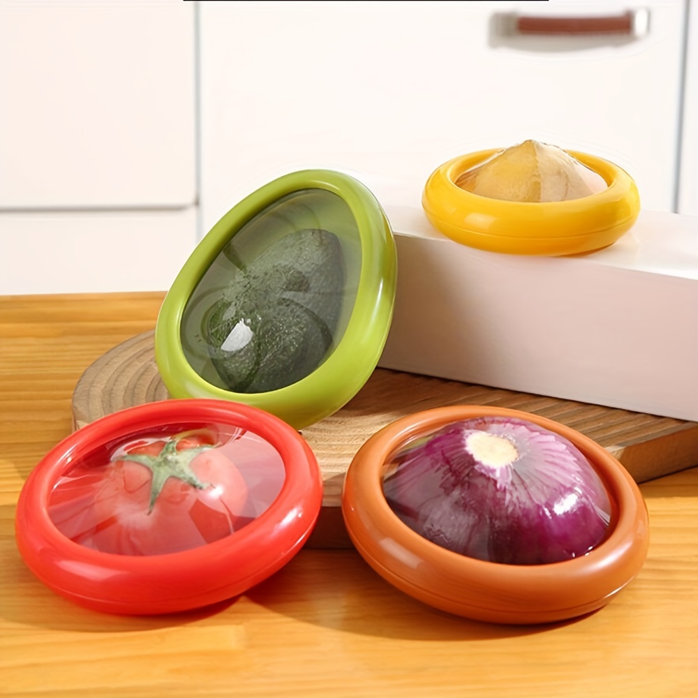 4 Pieces Silicone Fruit and Vegetable Shaped Savers, Storage Containers for  Fridge, Avocado Green Pepper Tomato and Onion Keeper/Saver/Holder