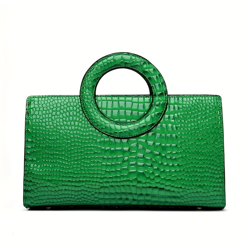 Elegant Crocodile Pattern Satchel Bag, Classic Solid Color