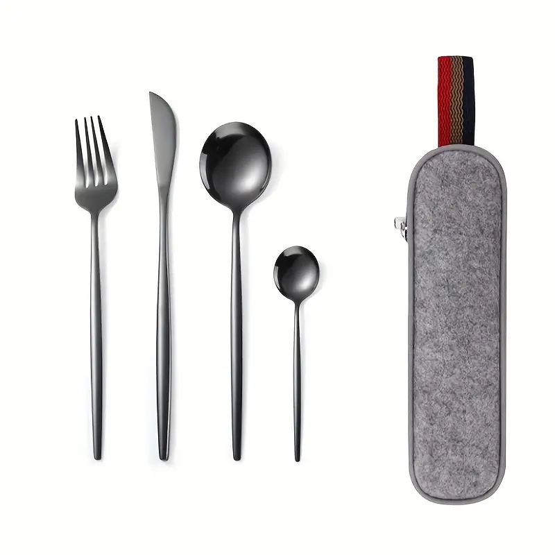 Portable Cutlery Set 4pcs Stainless Steel Silverware Set with Case