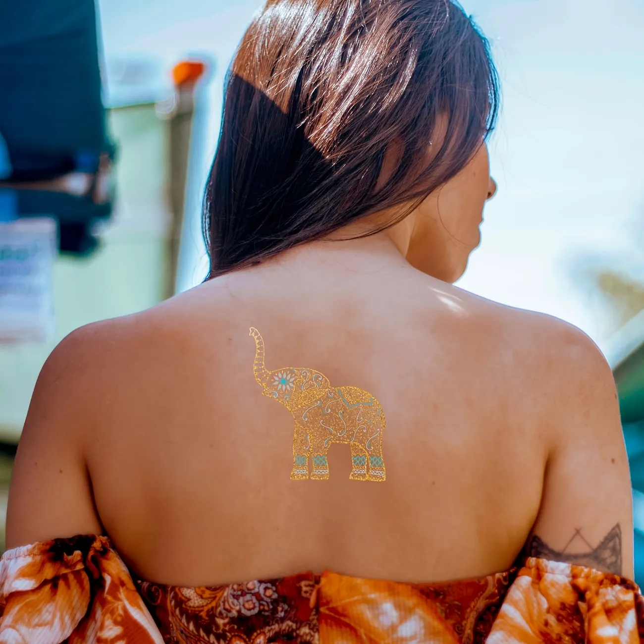 Metallic Temporary Tattoo Gold Silver Colorful Butterfly Bird And Elephants Floral Pattern Fake Tattoos Flash Jewelry Tattoos Waterproof And Long Lasting Boho Style Tattoos For Women And Girls - Beauty & Health -
