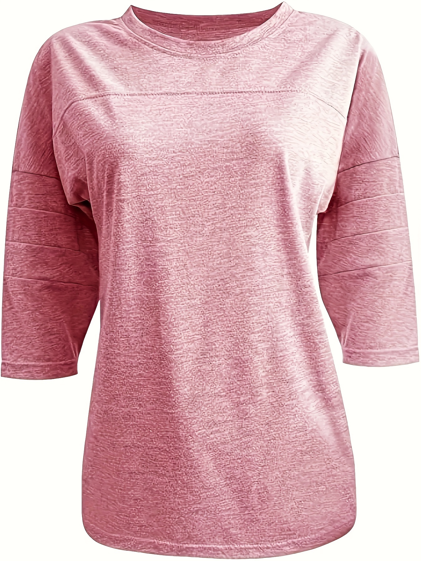 Solid Color 3/4 Sleeve T shirt Casual Round Neck Loose T - Temu