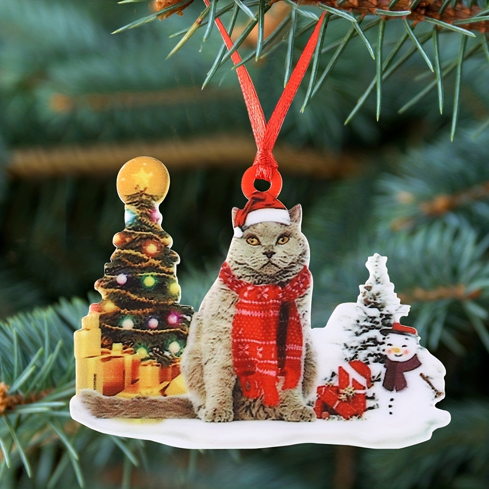 Décorations de Noël amusantes en forme de chat Cadeau amusant pour  propriétaire de chat Décoration de Noël pour sapin de Noël Pendentif rond  en