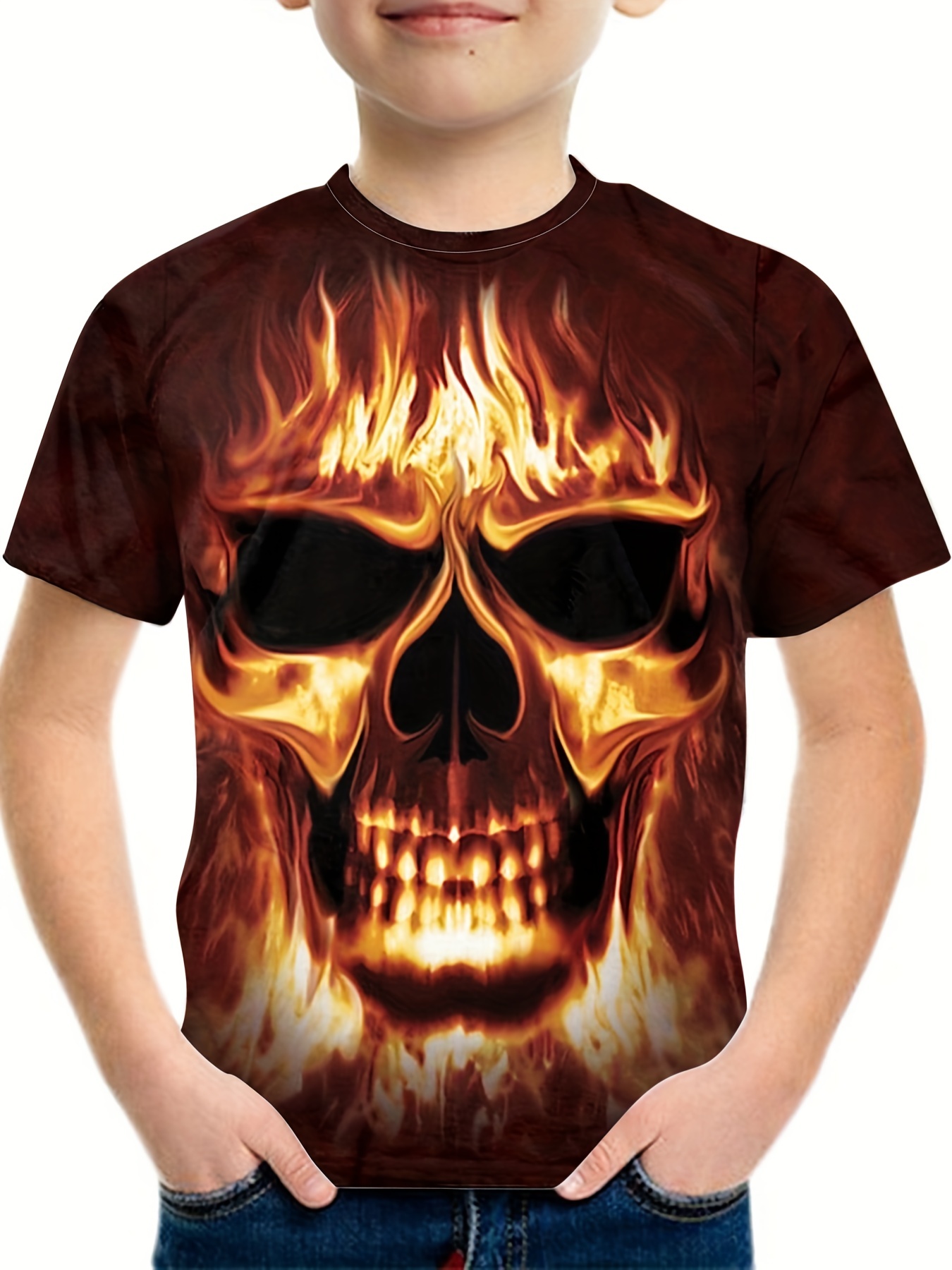 Flaming Skull printed T-shirt