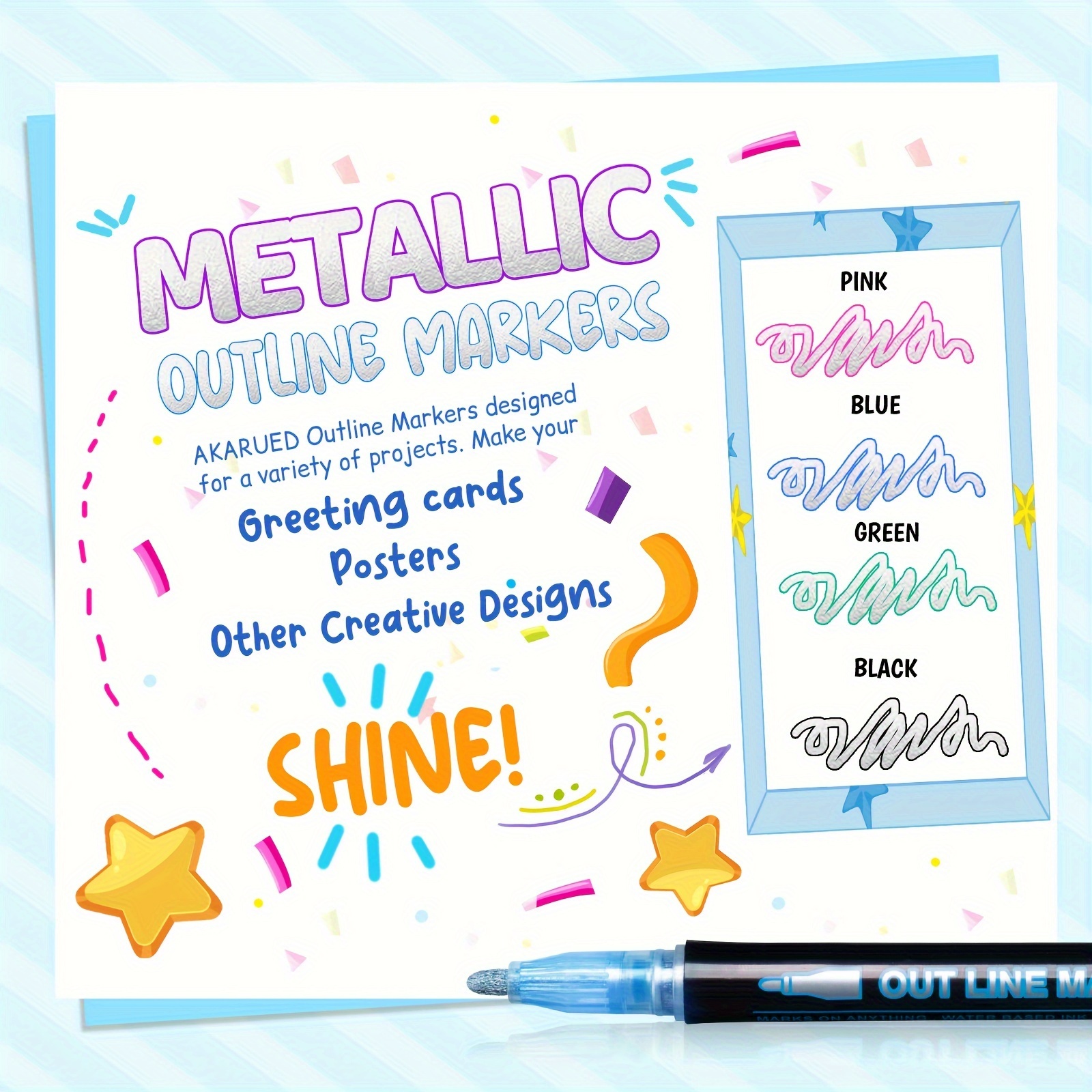 Metallic Outline Marker Pens For Art Painting Greeting Card - Temu