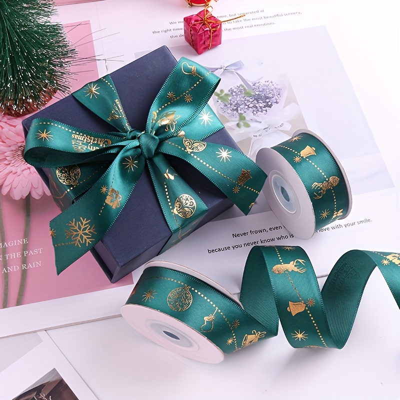 1 Roll Polyester Hot Stamping Ribbon Christmas Decoration Gift Packaging  Rope 