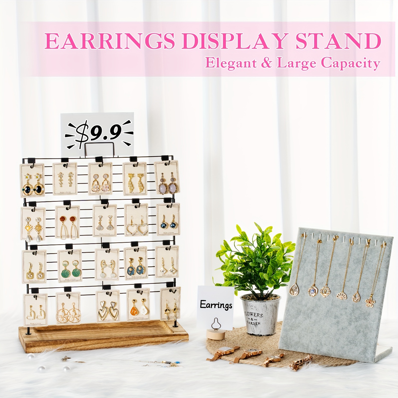 Wooden Jewelry Display Rack with 20 Hooks, Earring Card Display Holder Stand