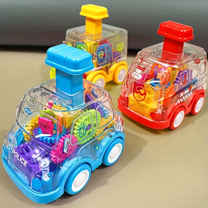 Press Walking Transparent Gear Car Press Toy Car Pull Back - Temu