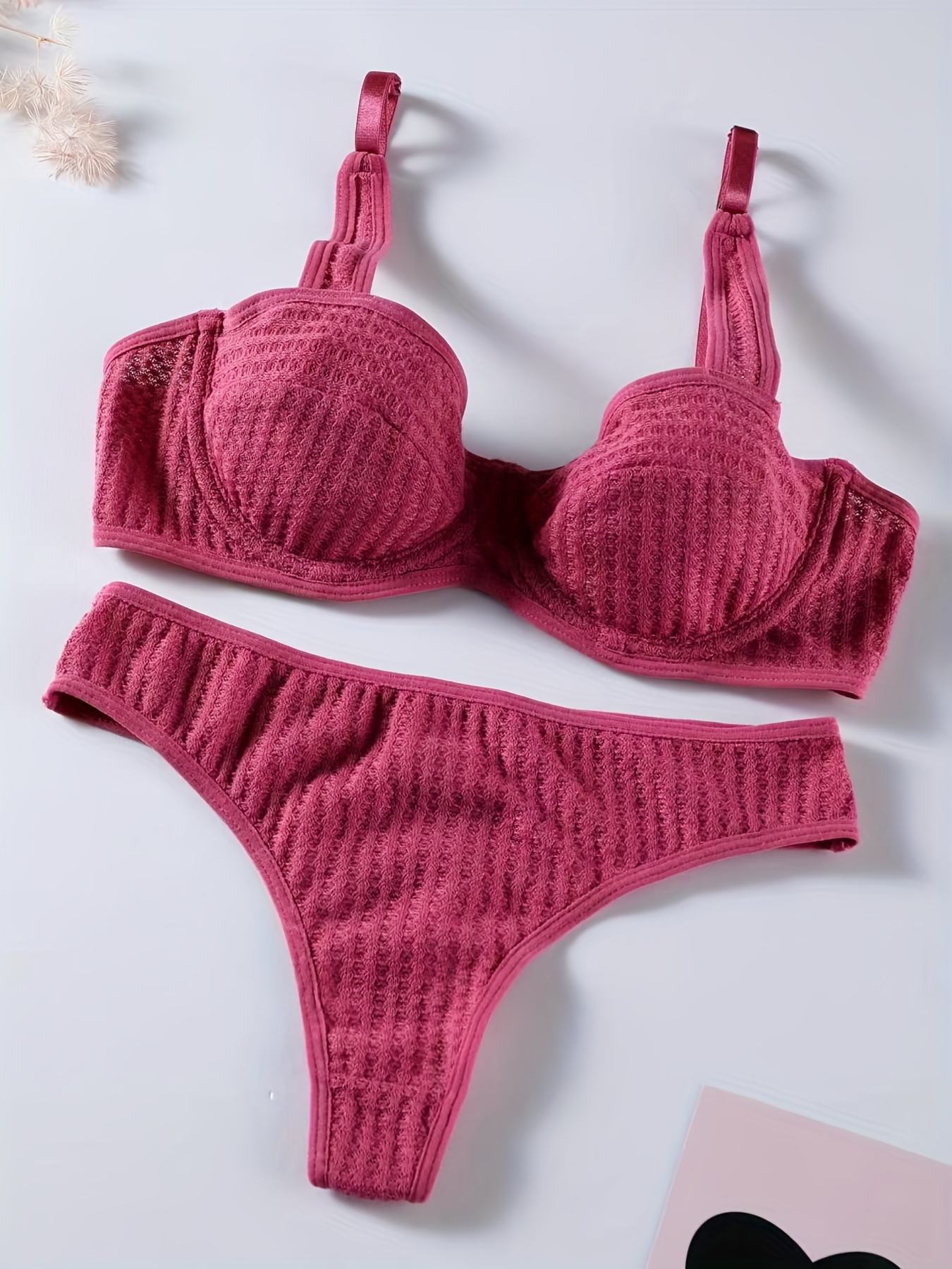 Solid Bra & Panties, Sexy Push Up Bra & Thong Panties Lingerie Set, Women's  Lingerie & Underwear