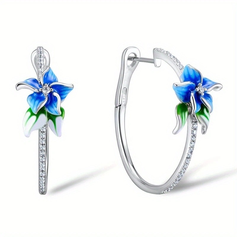 

Bohemia Cubic Zirconia Fancy Crystal Flower Hoop Earrings For Women Jewelry Anniversary Gift
