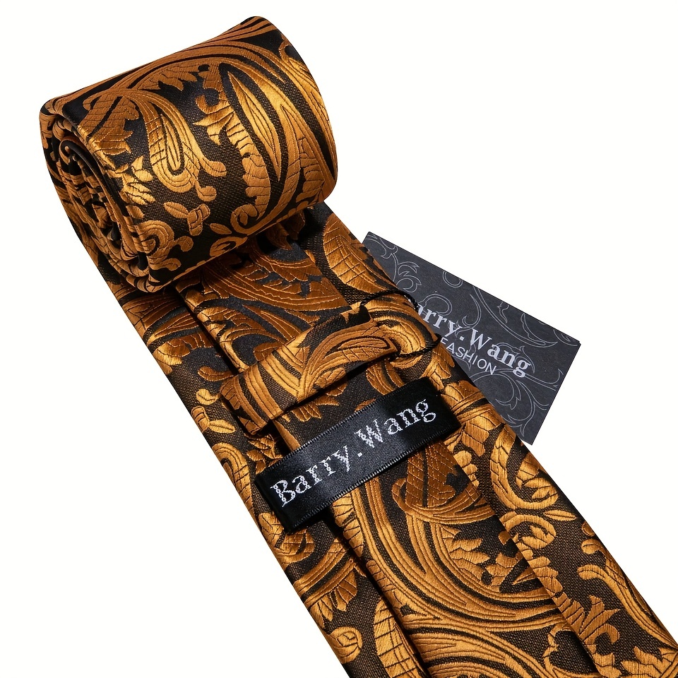 Black&Gold Silk Floral Paisley Necktie Set