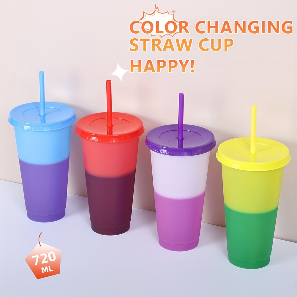 Chainplus Reusable Plastic Tumblers with Lids & Straws - 9 Pcs 24oz Large Color Changing Cups for Adults Kids Women Party Tall Iced Cold S
