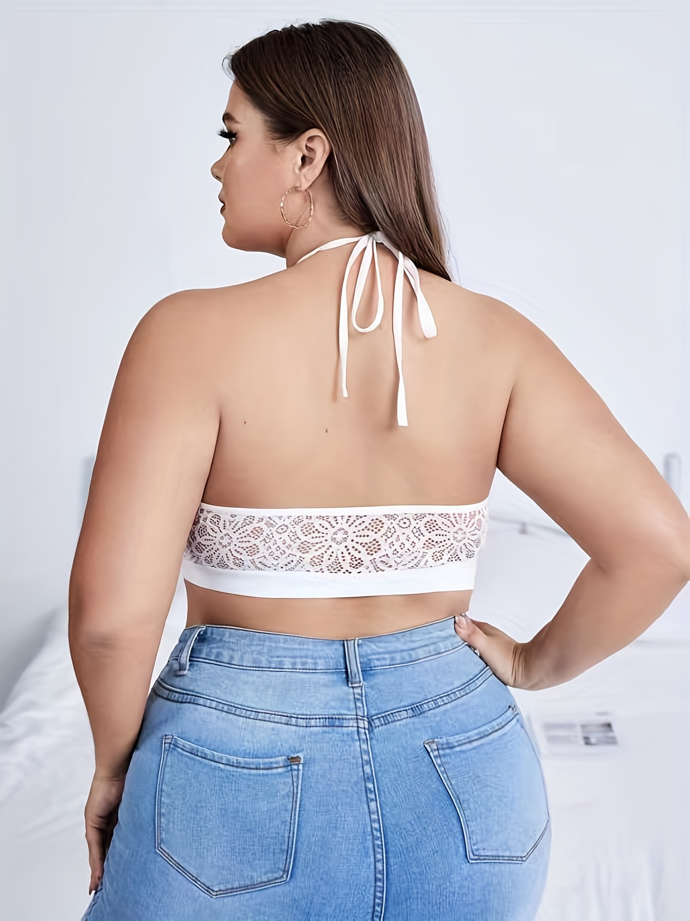 Plus Size Sexy Bra Women's Plus Halter Neck Cut Out Contrast - Temu