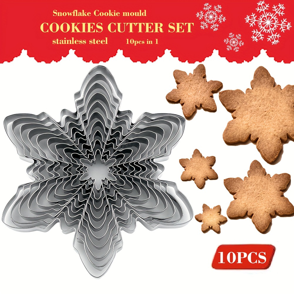 10pcs, Snowflake Cookie Cutters, Metal Pastry Cutter Set, Biscuit Molds,  Baking Tools, Kitchen Accessories, Christmas Decor