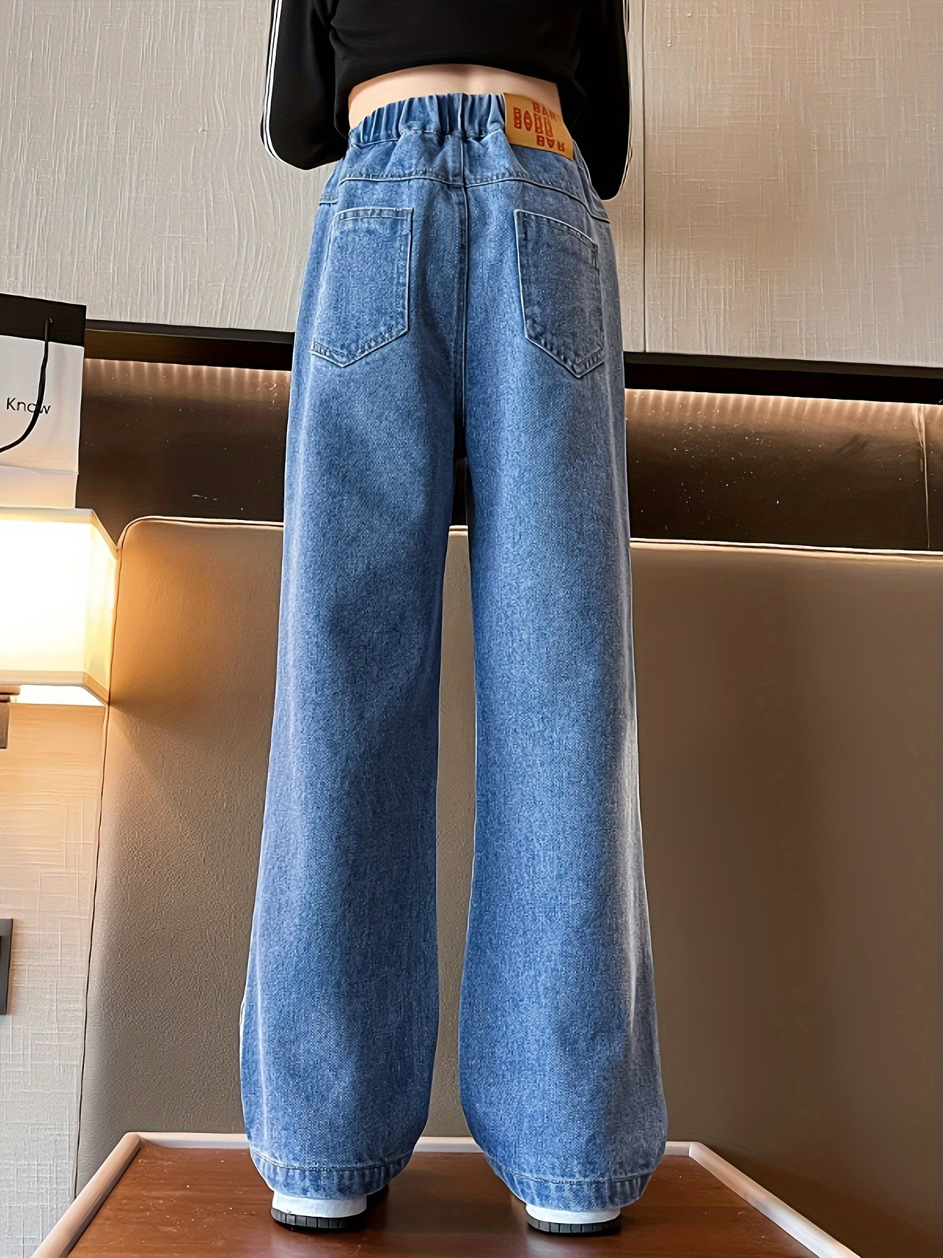 Slim Wide Leg Denim Trousers Elastic High Waist Pantalon Jean