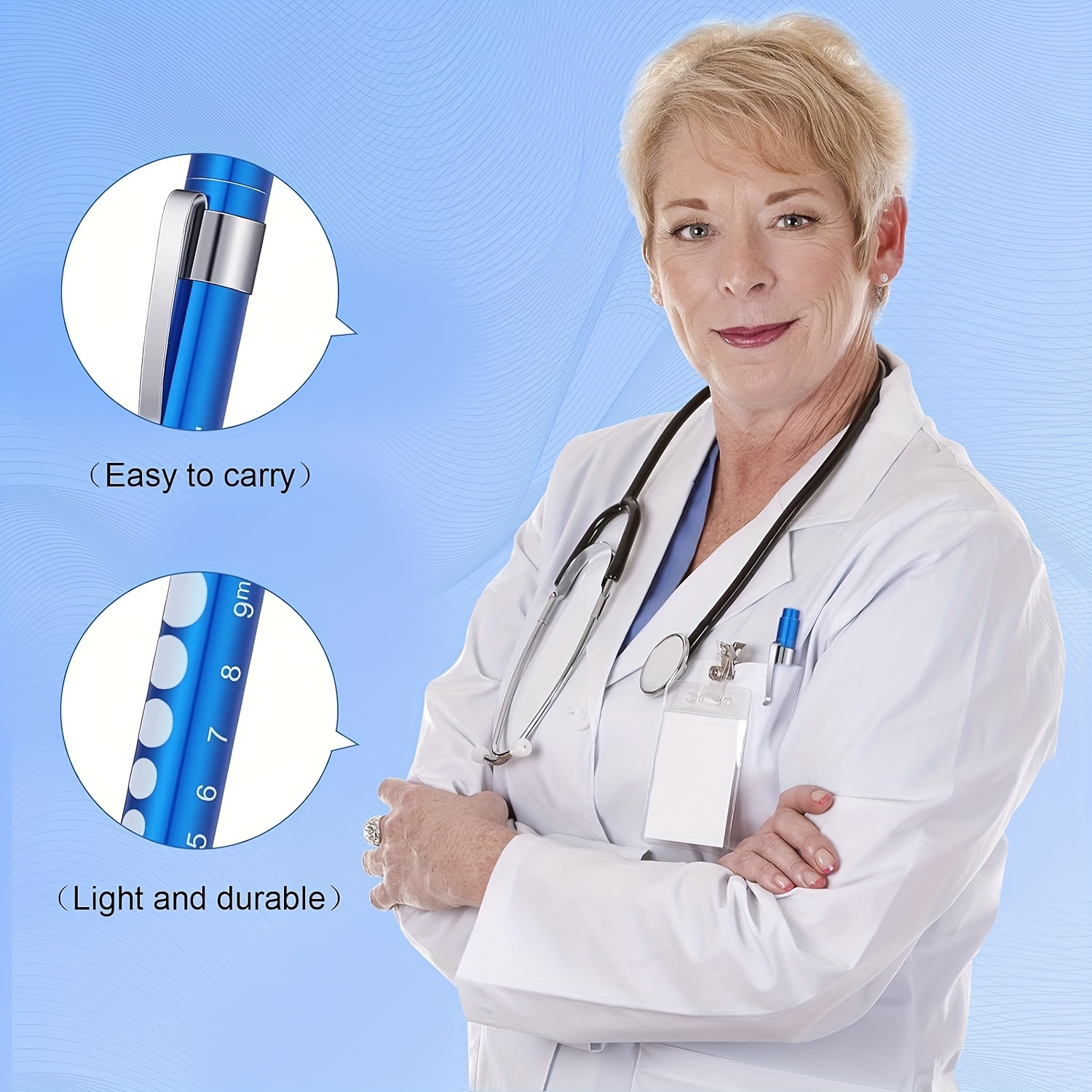 Linterna para enfermeras Luz de antorcha de pluma LED reutilizable con  indicador de pupila Enfermera Luz de pin para estudiantes de enfermería  antorcha Médicos con clip de bolsillo (C básico