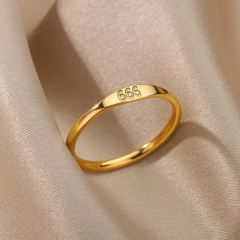 Men's Stainless Steel Gold Plated Finger Ring Simple Number - Temu