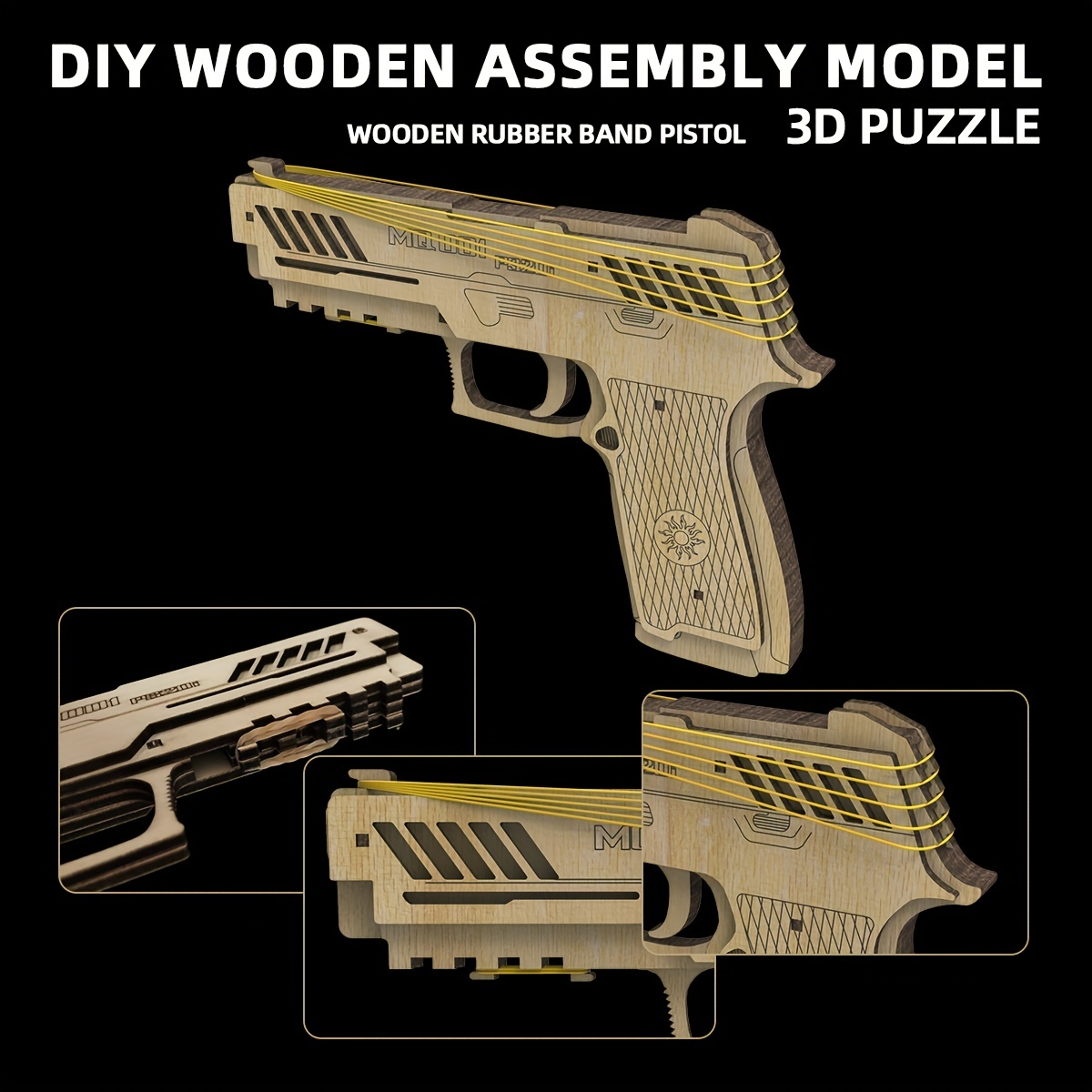 DIY Wooden 3D Assembled Model Rubber Band Pistol Toy