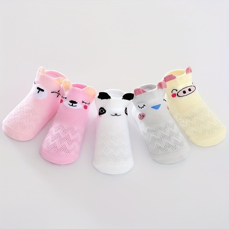 5pairs Baby Girls Cotton Animal Pattern Short Socks For Summer
