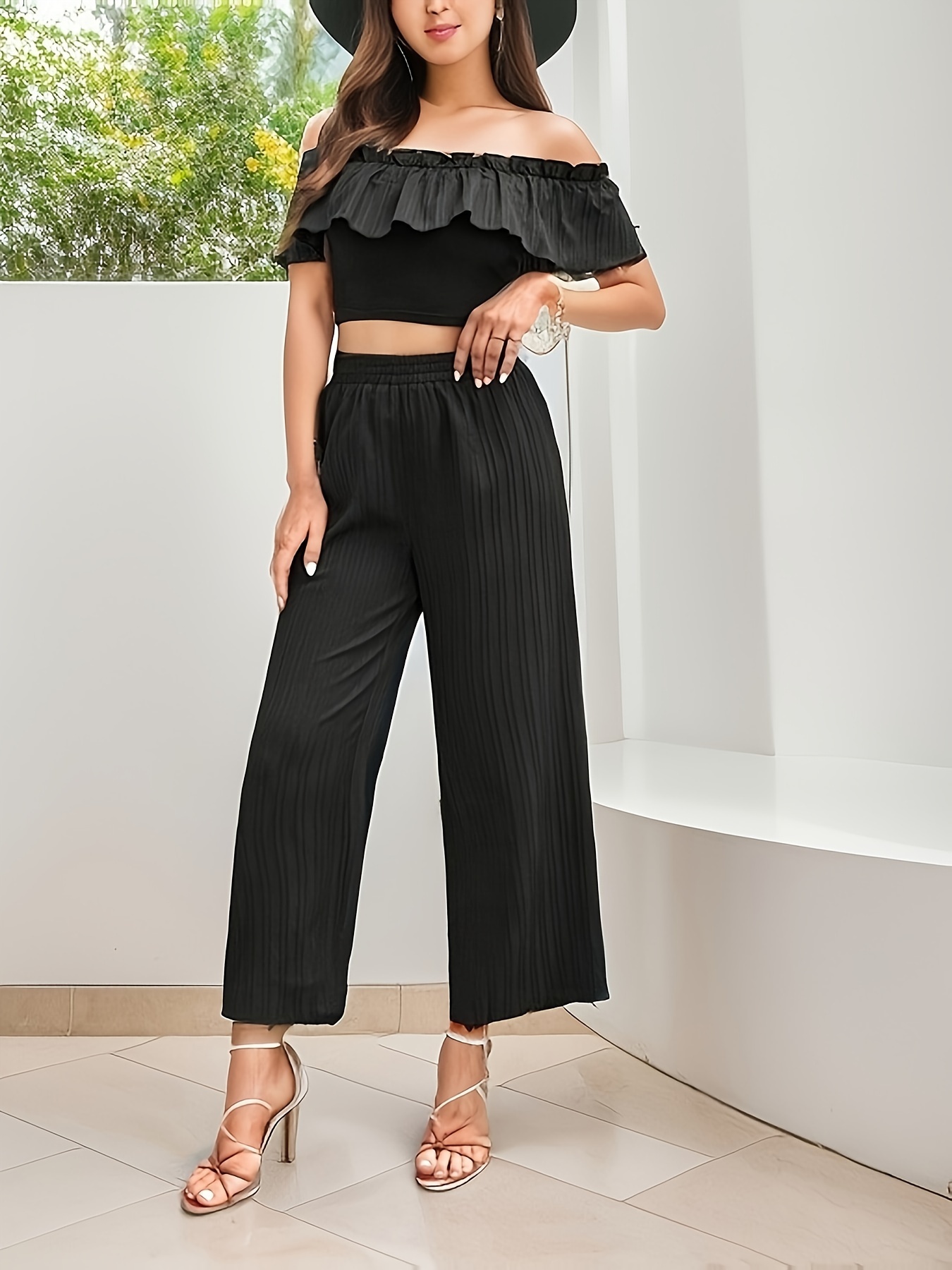 Casual Solid Two piece Set Short Sleeve Simple Top Tie Waist - Temu