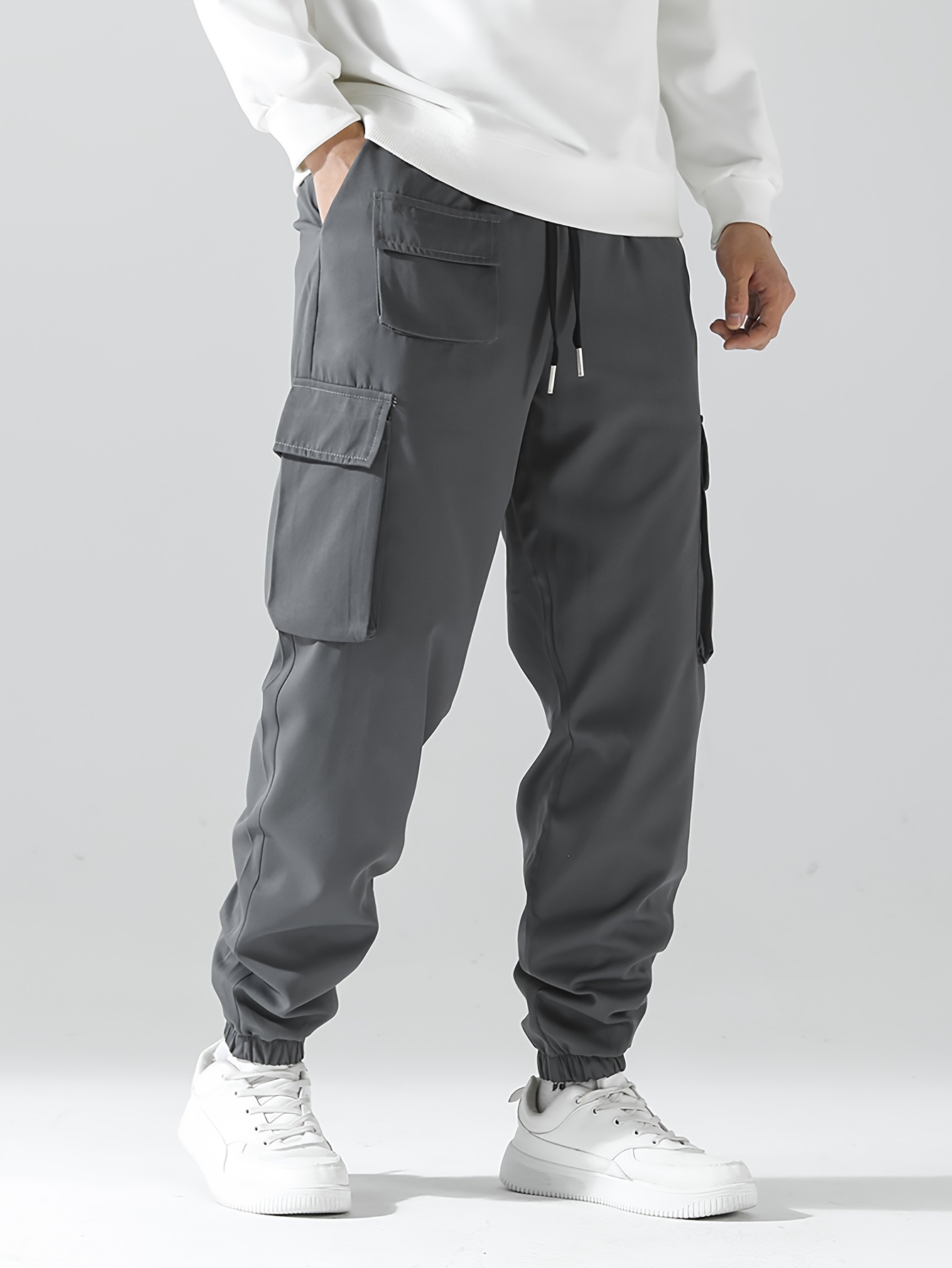 Loose Fit Cargo Pants Flap Pockets Non stretch Solid Color - Temu
