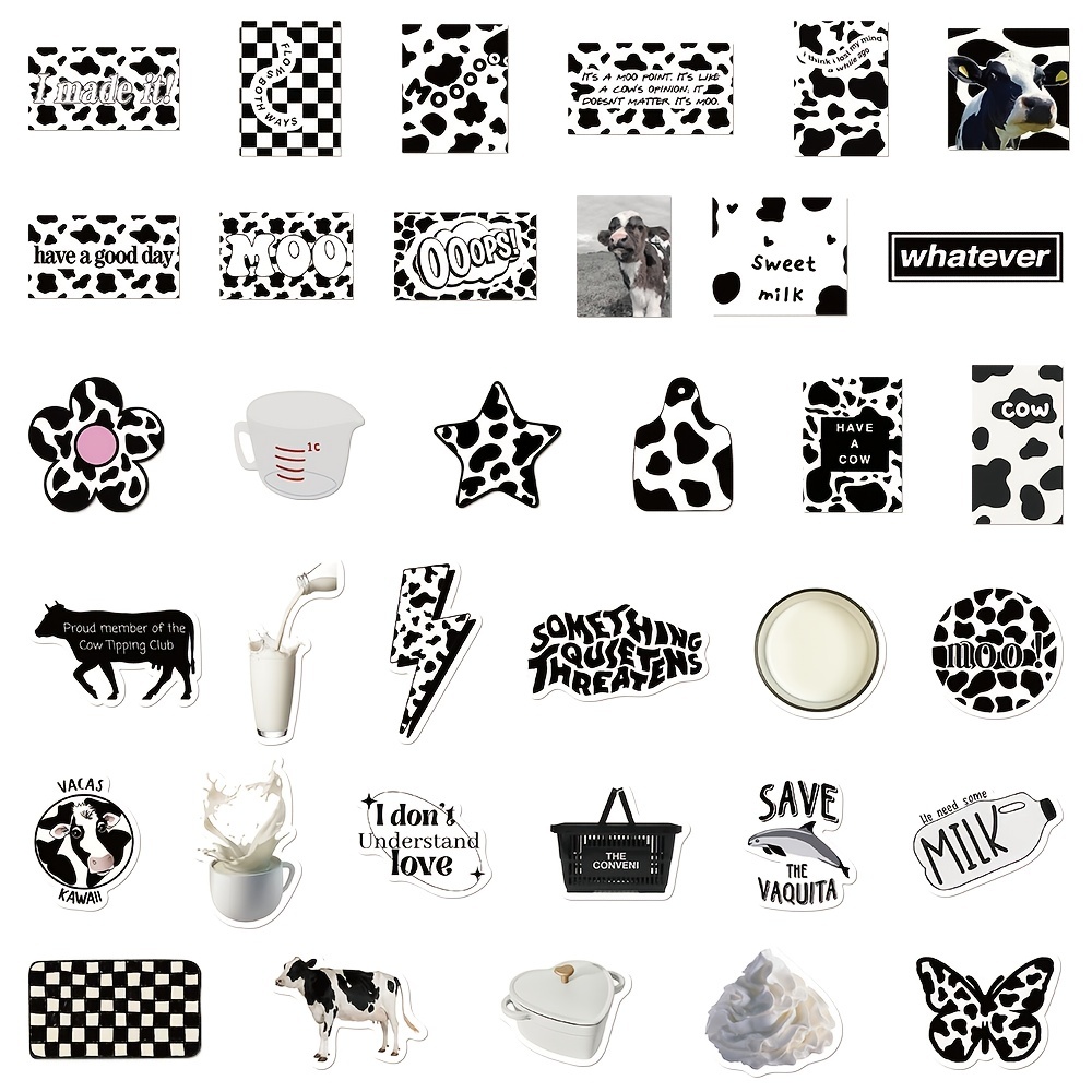 65pcs New Style Trendy Style Cow Stickers, Phone Case Handbook Water Cup  Decoration, Waterproof DIY Stickers