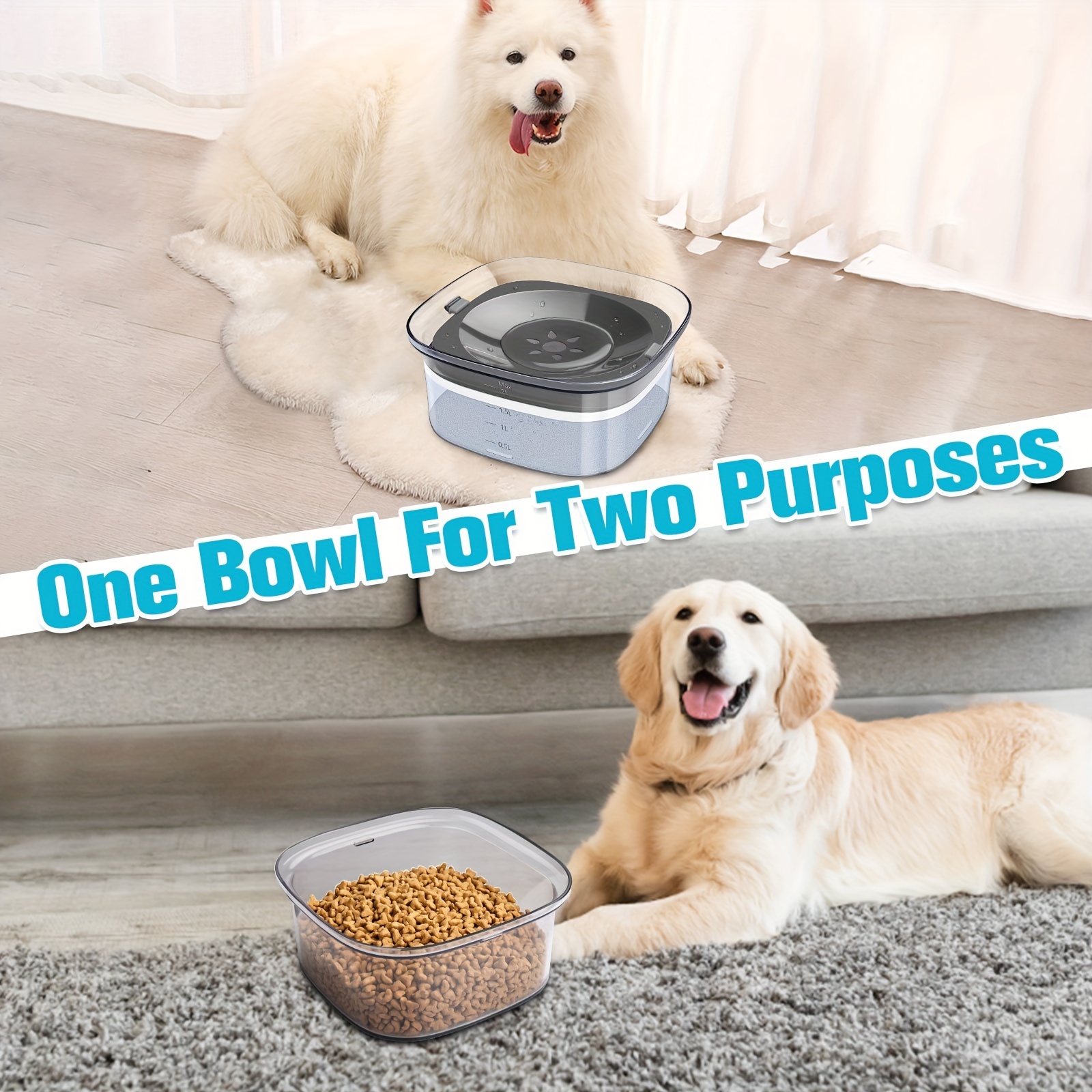Upsky 70oz Dog Water Bowl 2L No Spill Dog Bowl Large Capacity Spill Proof Slow Water Feeder, No Splash Dog Bowl Pet Water Dispenser Vehicle Carried
