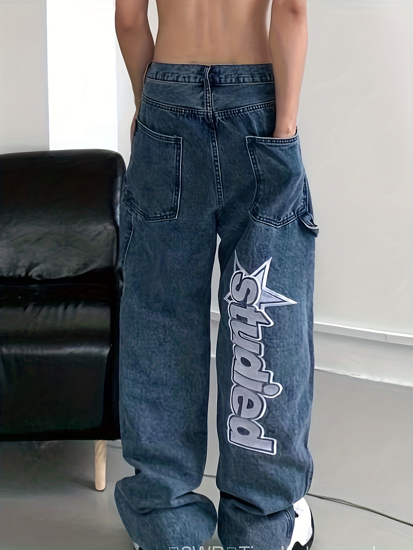 Men's Loose Fit Baggy Jeans Casual Street Style Comfy Denim - Temu Poland