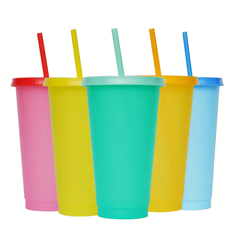 32 OZ Clear Reusable Plastic Cups, 5 Pack Plastic Tumblers with Lids and  Straws, Color Changing Cups for Kids Adults, Cold Party Drinking Cups 