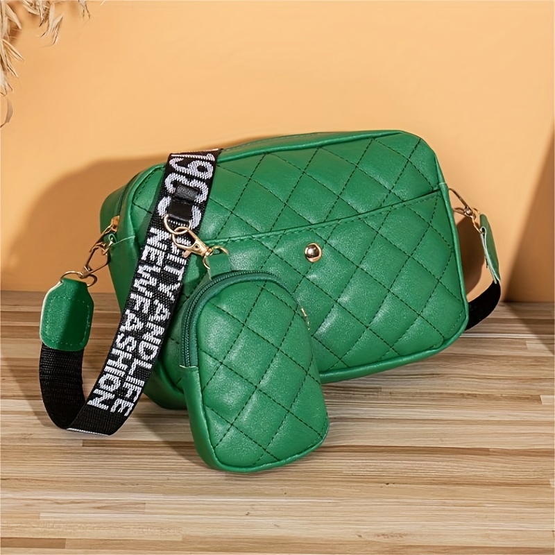 Argyle Quilted Bag Set, Trendy Pu Leather Shoulder Bag, Women's Small  Crossbody Bag With Coin Purse - Temu