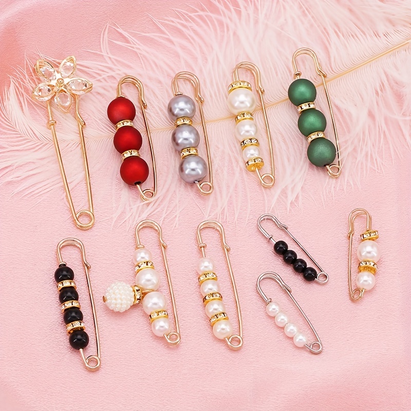 2pcs Vintage Safety Pins Cardigan Brooch Clips Retro Brooch Pins Boho Beads Brooches Sweaters Lapel Pins for Skirts Scarf Shawls Collars,Temu