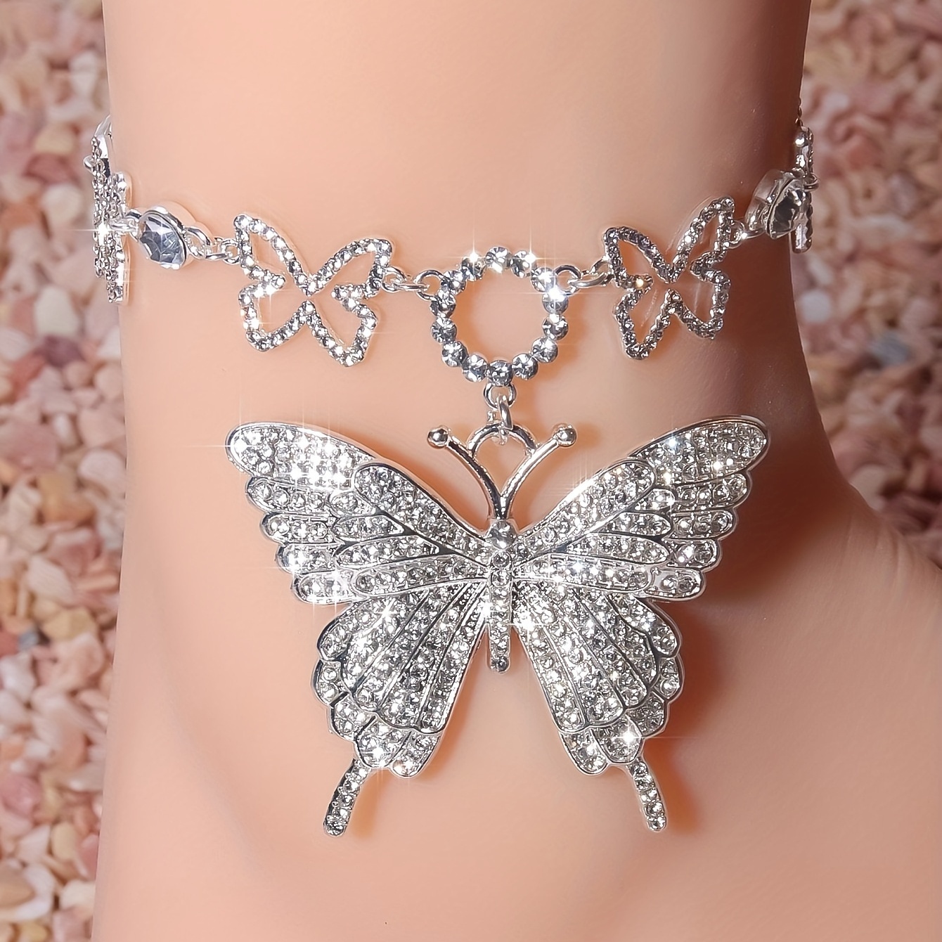 

Full Rhinestones Size Butterfly Design Anklet 1pcs Personality Female Foot Chain