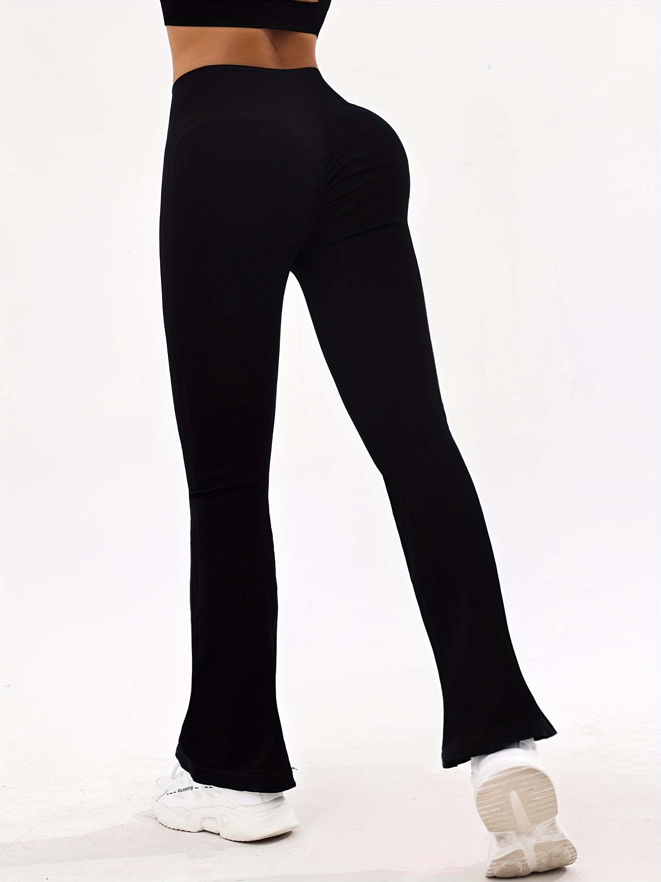 High Stretch Wide Leg Flared Yoga Pants Solid Color Casual - Temu