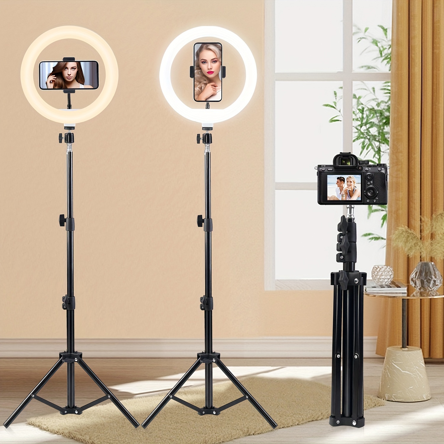 Anillo de luz para selfie con soporte de trípode y soporte para teléfono,  luces circulares LED, iluminación de halo para maquillaje en vivo al vapor