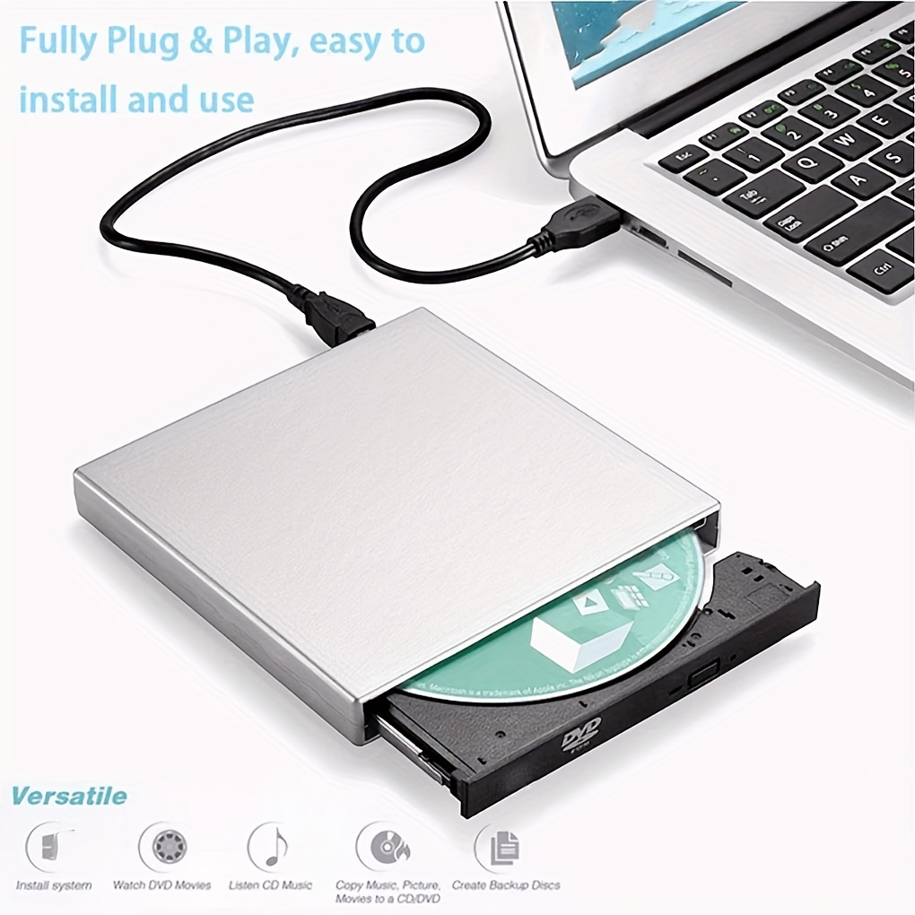 Lecteur CD / DVD externe, Brûleur, Plug & Play, Lecteur DVD USB 3.0, Convient pour