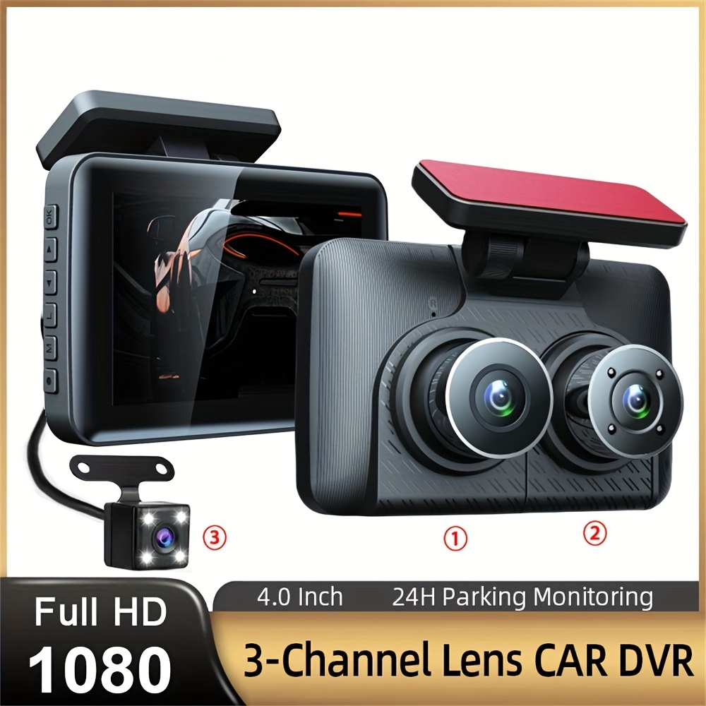 3 Camera Lens Car Dvr 3 channel Dash Cam Hd 1080p Dash - Temu