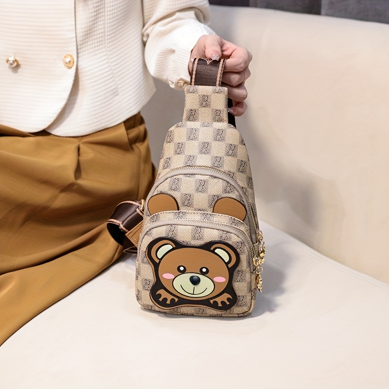 Cute Bear Chest Bag, Trendy Faux Leather Sing Bag, Women's Outdoor