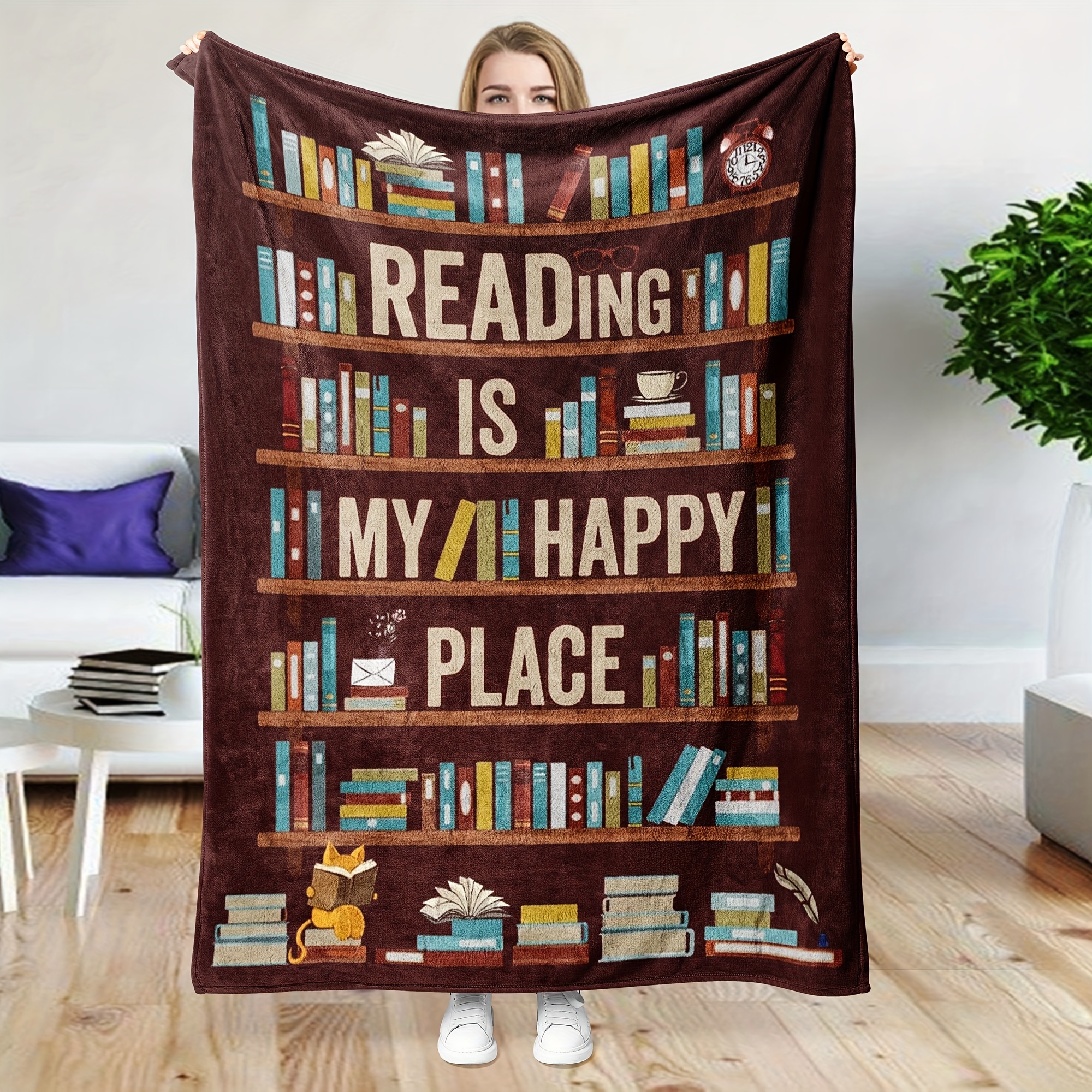 

1pc Blanket Literary Gifts Blanket Librarian And Book Club Gifts Cozy Flannel Fleece Throw Blanket For Reading Enthusiasts Graduation Or Holiday Present For For Couch, Bed, Or Sofa