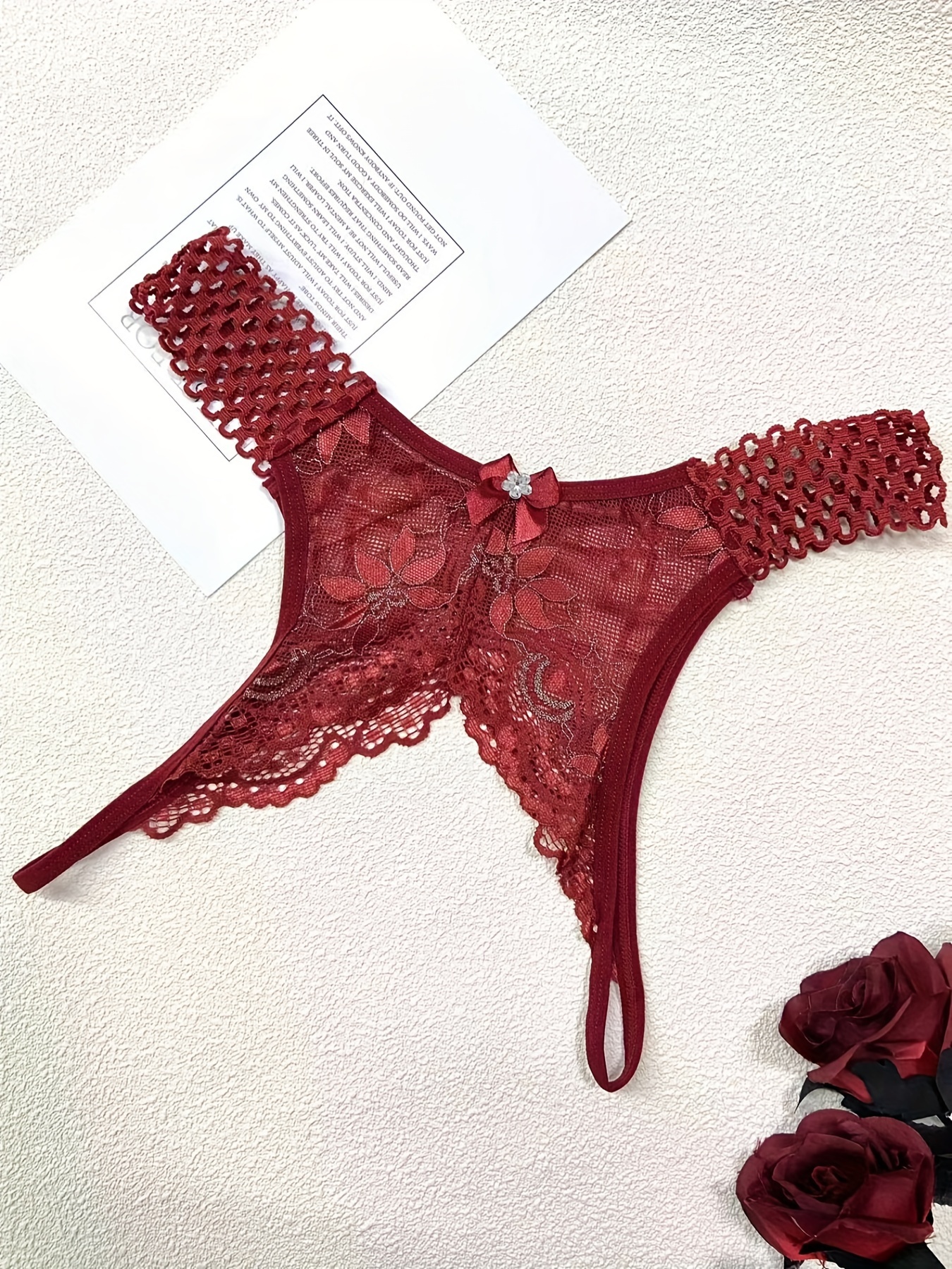 Floral Embroidery Mesh Thongs Hollow Open Crotch Sheer - Temu Canada